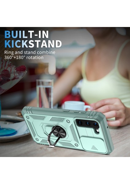 Samsung Galaxy S21 5g/4g-Green Için Kamera Kaydırıcısı ile Kickstand 3-1 Arada Tpu Koruma Kapağı Şok Geçirmez Pc Kabuğu (Yurt Dışından)