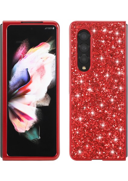 Glitter Pulins Tpu Çerçevesi+Pc Arka Kapak Elektrokaplama Koruyucu Telefon Kılıfı Samsung Galaxy Z Fold3 5g-Kırmızı (Yurt Dışından)