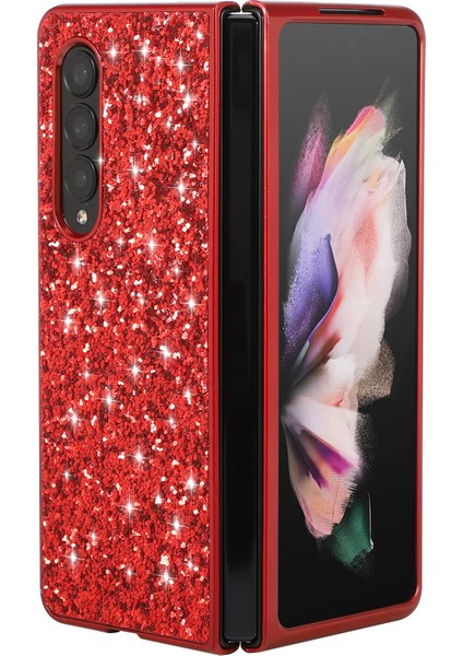 Glitter Pulins Tpu Çerçevesi+Pc Arka Kapak Elektrokaplama Koruyucu Telefon Kılıfı Samsung Galaxy Z Fold3 5g-Kırmızı (Yurt Dışından)