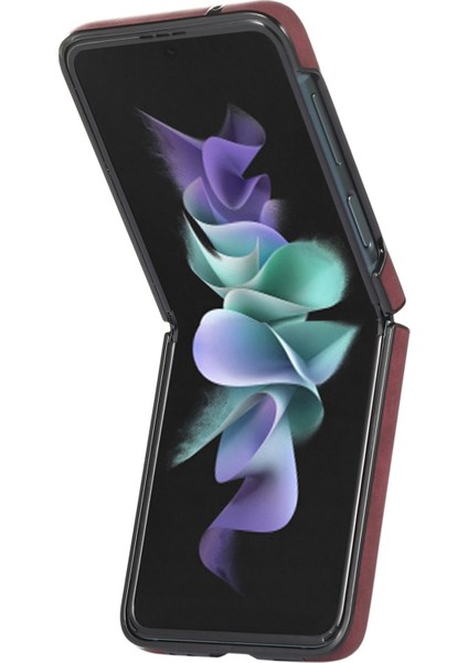 Samsung Galaxy Z Flip3 Için 5g Retro Doku Pc+Pu Deri Deri Telefon Kılıfı Giyim Anti-Fall Anti-Fall Anti-Fall Cover-Wine Kırmızı (Yurt Dışından)