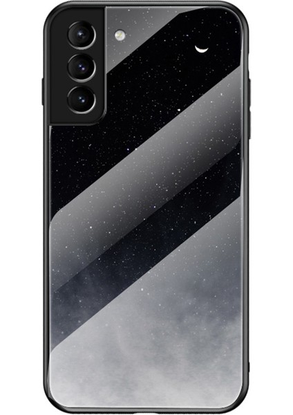 Yıldızlı Gökyüzü Tarzı Çizim Önleyici Temperli Cam+Tpu+Pc Telefon Kılıfı Hibrit Kapak Samsung Galaxy S22 5g-Starry Crescent Moon (Yurt Dışından)