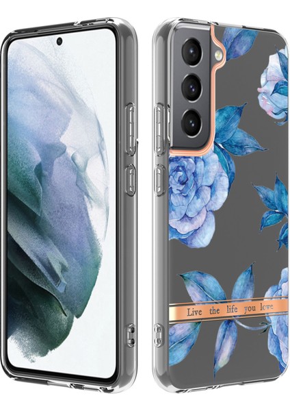 Elektrokaplatma Imd Iml Tpu Kasa Şeffaf Temel Çiçek Desenleri Samsung Galaxy S22 5G-HC003 Mavi Yapma (Yurt Dışından)
