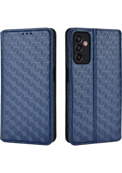 Samsung Galaxy M13 Için 4g Baskı Rhombus Pat Pu Deri Kapak Manyetik Otomatik Azal Emilmiş Telefon Stand Cüzdan Kılıf Mavisi (Yurt Dışından)