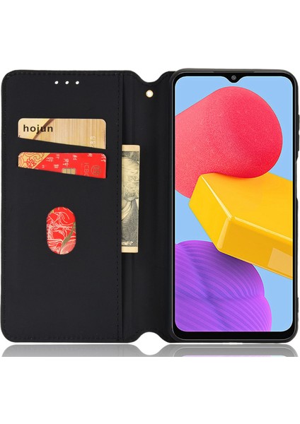 Samsung Galaxy M13 Için 4g Baskı Rhombus Desen Pu Deri Kapak Manyetik Otomatik Azal Emilmiş Telefon Stand Cüzdan Case-Silver (Yurt Dışından)