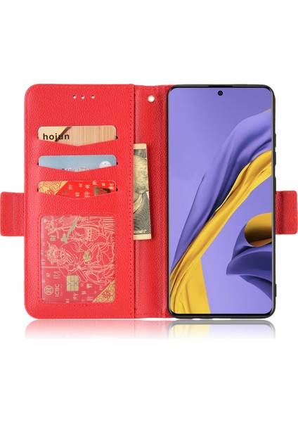 Samsung Galaxy A51 5g SM-A516 Pu Deri Deri Flip Telefon Kılıfı Litchi Doku Cüzdan Stand Şok Geçirmez Koruyucu Kapak-Kırmızı (Yurt Dışından)