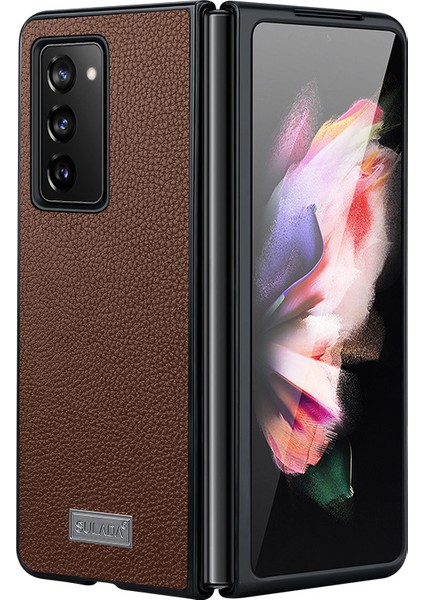 Anti-Fall Iyi Korunmuş Litchi Doku Pu Deri Kaplama Pc Cep Telefon Kılıfı Samsung W21 Için 5g/galaxy Z Fold2 5g-Coffee (Yurt Dışından)