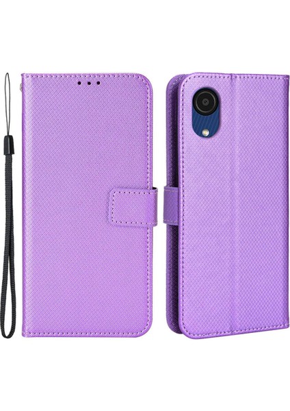 Samsung Galaxy A03 Için Çekirdek Şok Geçirmez Cüzdan Stand Koruyucu Kapak Elmas Doku Yumuşak Pu Deri Flip Case Strap-Purple ile (Yurt Dışından)