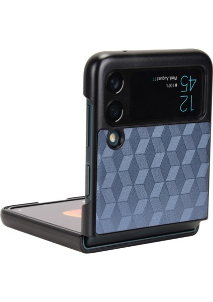 Samsung Galaxy Z Flip3 Için 5g Rhombus Baskılı Katlanır Telefon Kılıf Anti Dalgalı Pu Deri Kaplamalı Pc Kapak Mavisi (Yurt Dışından)