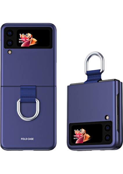 Samsung Galaxy Z Flip3 5g-Sapphire Için Cilt Tahkisi Anti-Fingerprint Anti-Drop Ring Kickstand Tasarım Telefon Kılıf Kapağı (Yurt Dışından)