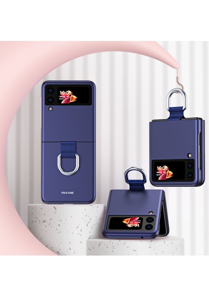 Samsung Galaxy Z Flip3 5g-Sapphire Için Cilt Tahkisi Anti-Fingerprint Anti-Drop Ring Kickstand Tasarım Telefon Kılıf Kapağı (Yurt Dışından)
