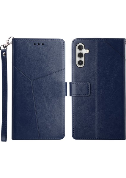Y Şeklinde Çizgiler Pu Deri+Yumuşak Tpu Iç Kabuk Cüzdanı Samsung Galaxy A13 5G/A04S 4g (164.7 x 76.7 x 9.1 Mm) Için Telefon Kapağı-Blue (Yurt Dışından)