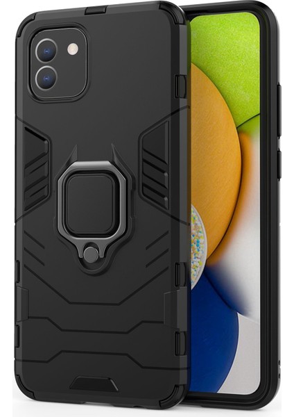 Samsung Galaxy A03 Için (166.5 x 75.98 x 9.14MM) Tpu+Pc Şok Geçirmez Koruma Kasası Askeri Sınıf Zırh Yüzük Tutucu Arka Kapak Black (Yurt Dışından)
