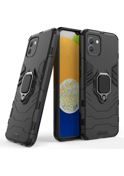 Samsung Galaxy A03 Için (166.5 x 75.98 x 9.14MM) Tpu+Pc Şok Geçirmez Koruma Kasası Askeri Sınıf Zırh Yüzük Tutucu Arka Kapak Black (Yurt Dışından) fiyatları
