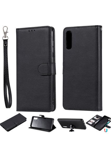 Samsung Galaxy A50/A50S/A30'LAR Için Söndürülebilir 2'si 1'ör Kılıf Pu Deri Deri Stand Cüzdan Kapağı Strap-Black (Yurt Dışından)