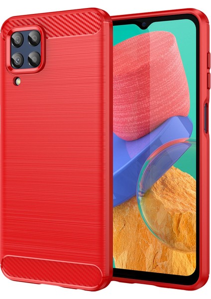 Samsung Galaxy Için M33 5g (Global Versiyon)/(Hindistan Sürümü) Cep Telefonu Kapağı Karbon Fiber Doku Fırçalanmış Yüzey 1.8mm Tpu Akıllı Telefon Kasası Kırmızısı (Yurt Dışından)