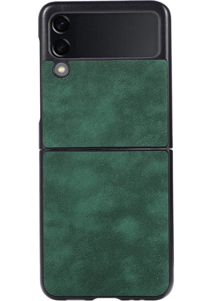Samsung Galaxy Z Flip3 Için 5g Şok Geçirmez Telefon Kasası Dokulu Pu Deri Kaplamalı Pc Anti-Fall Iyi Korunmuş Cep Telefonu Kapağı Kabuk-Yeşil (Yurt Dışından)