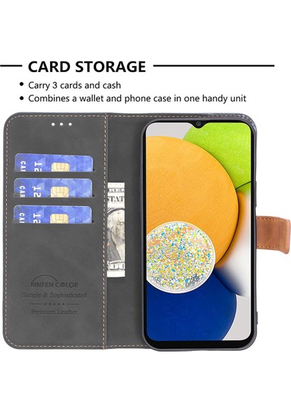 Samsung Galaxy A13 4G/A13 5G/A04 4g (164.4 x 76.3 x 9.1 Mm), Folio Flip Tarzı 11 Çizik Geçirmez Deri Pu Deri Birleştirme Cüzdan Standı Kılıf-Siyah (Yurt Dışından)