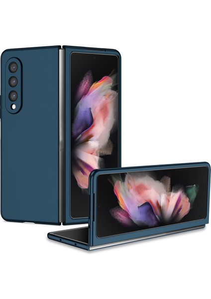 Samsung Galaxy Z Fold3 Için 5g Sabit Pc Sabit Pc Ka Telefon Kılıfı Çizgiye Döküm Anti-Çizelge Absing Katlanır Telefon Kapağı-Dark Mavi (Yurt Dışından)