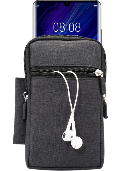 Denim Tuval Yıkanabilir Fermuarlı Telefon Çantası Bel Çantası, Iç Boyut: 10 x 17 x 2.5cm-Siyah (Yurt Dışından)