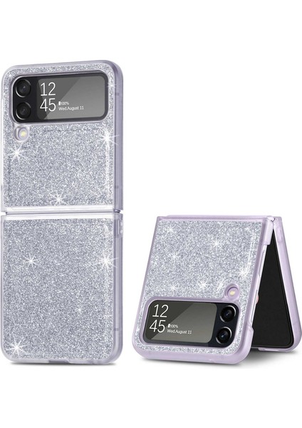 Samsung Galaxy Z Flip4 Için 5g Anti-Drop Glitter Pulins Telefon Kapağı Pu Deri Kaplamalı Pc Sert Cep Telefonu Kılıf Silver (Yurt Dışından)