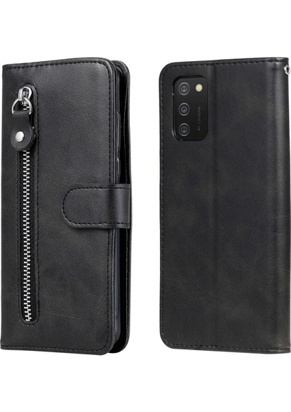 Pu Deri Telefon Kılıfı Damla Dayanıklı Folio Flip Stand Samsung Galaxy A03S (164.2 x 75.9 x 9.1mm Için) -Black Için (Yurt Dışından)