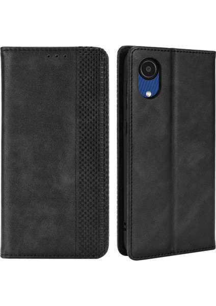 Samsung Galaxy A03 Çekirdek Retro Tarzı Baskılı Deri Cüzdan Standı Manyetik Folio Flip Telefon Vaka-Siyah (Yurt Dışından)