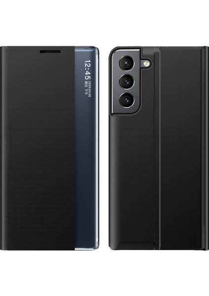 Samsung Galaxy S22 Için 5g Stand Folio Flip Cover Pu Derisi Otomatik Absorlanmış Telefon Kılıfı View Window-Black (Yurt Dışından)