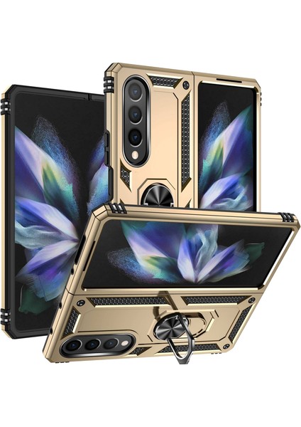 Samsung Galaxy Z Fold4 Için 5g Tpu+Pc Şok Geçirmez Telefon Kasa Çanta Tutucu Kickstand Koruyucu Kapak Araba Montajı Metal Sac-Altın (Yurt Dışından)