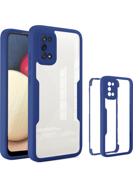 360 Derece Her Şey Dahili Telefon Kılıfı Pet Ekran Koruyucusu+Akrilik Arka Panel+Samsung Galaxy A02S (166.5X75.9X9.2MM) Için Tpu Çerçeve Kapağı -Navy Mavi (Yurt Dışından)