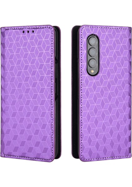 Samsung Galaxy Z Fold3 Için 5g Baskı Rhombus Desen Standı Stand Cüzdan Deri Kılıf Anti-Drop Telefon Kapak-Moral (Yurt Dışından)