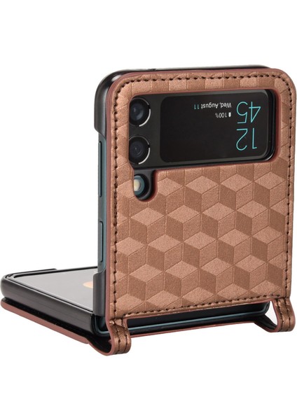 Samsung Galaxy Z Flip4 Için 5g Çizgiye Karşı Çizgiye Dönem Telefon Kılıf Rhanmombus Baskılı Pu Deri Kaplamalı Pc Kart Tutucu-Kahverengi ile Tek Parçalı Flip Kapak (Yurt Dışından)