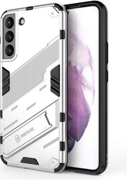 Samsung Galaxy S22+5G-WHITE Için Kickstand ile Yumuşak Tpu+Sert Pc Back Telefon Kapağı Kickstand ile Çizelge Karşıtı Cep Telefonu Kılıfı (Yurt Dışından)
