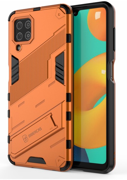 Samsung Galaxy M32 (Global Sürüm) -Orange Için Şok Dayanıklı Pc+Tpu Combo Case Kickstand Tasarım Koruyucu Telefon Kılıfı (Yurt Dışından)