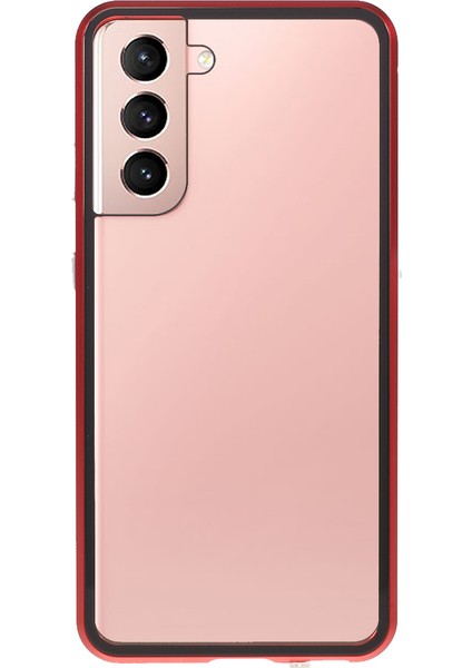 Metal Çerçeve Manyetik+Samsung Galaxy S21 4g/5g-Red Için Çift Taraflı Temperli Cam Kasa (Parmak Izi Işlevi Yok Ancak Yüz Tanıma Fonksiyonu Ile) (Yurt Dışından)
