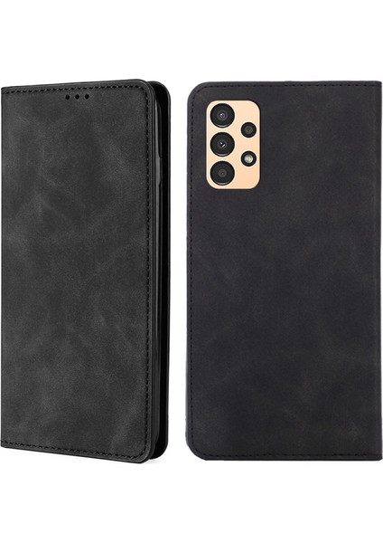 Samsung Galaxy A13 Için 4g Cilt Touch Hissed Hisset Deri Deri Flip Folio Kılıf Kart Yuvaları Tutucu Stand Güçlü Manyetik Emme Telefon Kapak Black (Yurt Dışından)