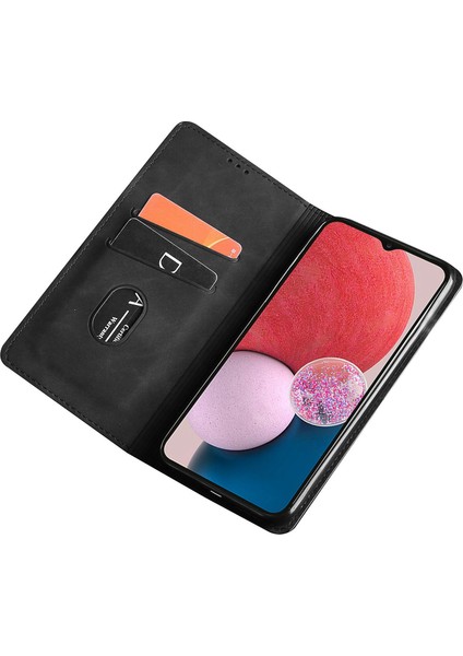 Samsung Galaxy A13 Için 4g Cilt Touch Hissed Hisset Deri Deri Flip Folio Kılıf Kart Yuvaları Tutucu Stand Güçlü Manyetik Emme Telefon Kapak Black (Yurt Dışından)