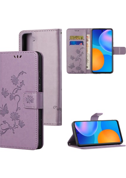 Baskı Kelebek Çiçekler Samsung Galaxy S21 5G/S21 4g Cüzdan Telefon Vaka-Işığı Mor (Yurt Dışından)