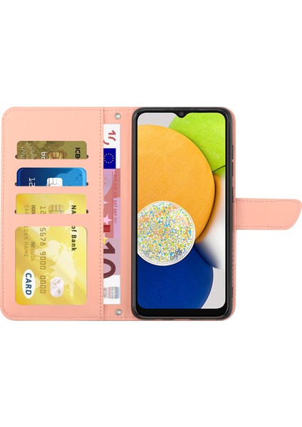 Samsung Galaxy A03 (166.5 x 75.98 x 9.14MM) Için Cep Telefonu Kapak Kabuğu, Cilt Dokunuşma Hissi Pu Deri Deseni Baskı Tasarım Elsiz Stand Cüzdan Telefon Kapağı Omuz Askısı Pembe (Yurt Dışından) fiyatları