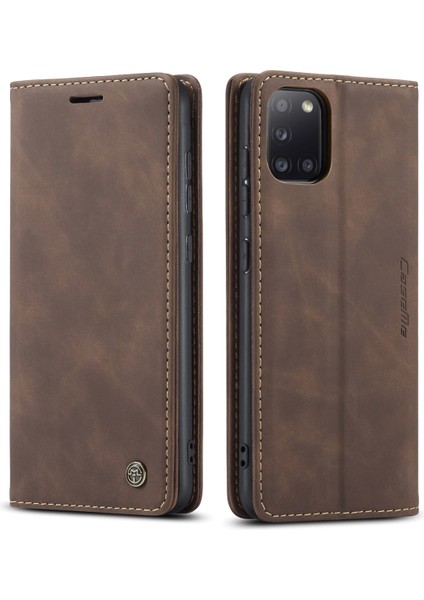 Samsung Galaxy A31-COFFEE Için Otomatik Emilmiş Basit Deri Flip Kapak (Yurt Dışından)