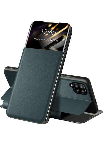 Samsung Galaxy A42 5g Tam Koruma Standı Kart Yuvası Telefon Kılıfı Pat Deri Koruyucu Kapak Pencere-Siyah Yeşil (Yurt Dışından)