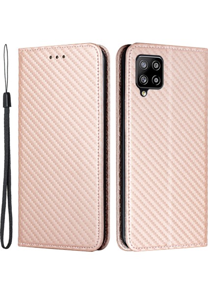 Telefon Kaplama El Kayışı Tasarımı Karbon Fiber Doku Stand Cüzdan Tasarımı Samsung Galaxy A42 5g-Ros (Yurt Dışından)