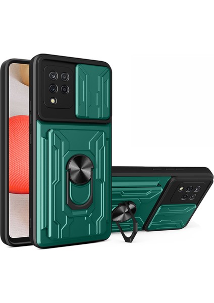 Samsung Galaxy A42 5g-Blackish Green Için Araba Montajı ile Kart Tutucu Pc+Tpu Etkiye Dayanıklı Slayt Lens Koruma Kılıfı (Yurt Dışından)