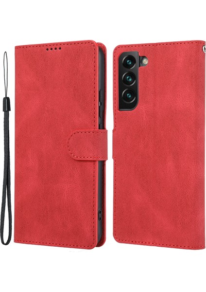 Samsung Galaxy S22+5G-KIRMIZI Için Kayışlı Klasik Stil Kasa Manyetik Toka Cüzdan Standı Telefon Kasası (Yurt Dışından)