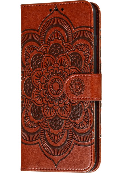 Mandala Çiçek Yatay Flip Pu Deri Kılıf Stand Samsung Galaxy S22 Ultra 5g-Brown (Yurt Dışından)