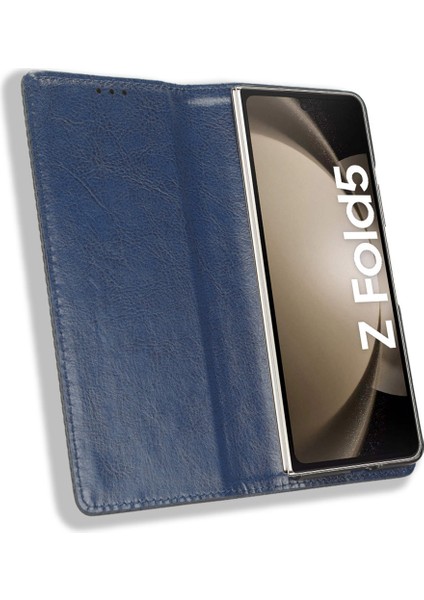 Samsung Galaxy Z Fold5 5g Için Stand Telefon Kılıfı, Kalem Yuvası Mavisi ile Retro Pu Deri Telefon Kapağı (Yurt Dışından)