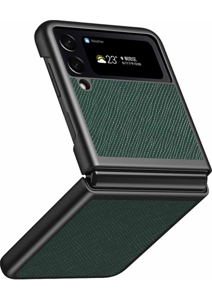 Samsung Galaxy Z Flip4 Için 5g Anti-Çizgi Çapraz Doku Telefon Kılıfı Ka Pu Deri Kaplamalı Pc Arka Kapak Koruyucu Kabuk Yeşili (Yurt Dışından)
