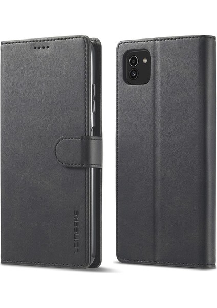 Samsung Galaxy A03 Için (164.2 x 75.9 x 9.1mm) Kırılmaya Dayanıklı Dokulu Pu Deri Folio Stant Standı Cüzdan Kılıfı Cep Telefonu Kasa Kapak-Siyah (Yurt Dışından)