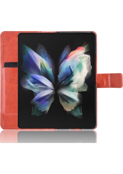 Samsung Galaxy Z Fold4 Için 5g Telefon Kılıfı Çılgın At Doku Pu Deri Kapak Kalem Yuvası/stand Manyetik Tokalı Telefon Kılıfı Kahverengi (Yurt Dışından)