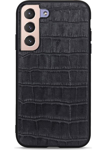 Timsah Doku Gerçek Deri Kaplama Telefon Kılıfı Pc+Tpu Samsung Galaxy S22 5g-Black Için Koruyucu Kapak (Yurt Dışından)