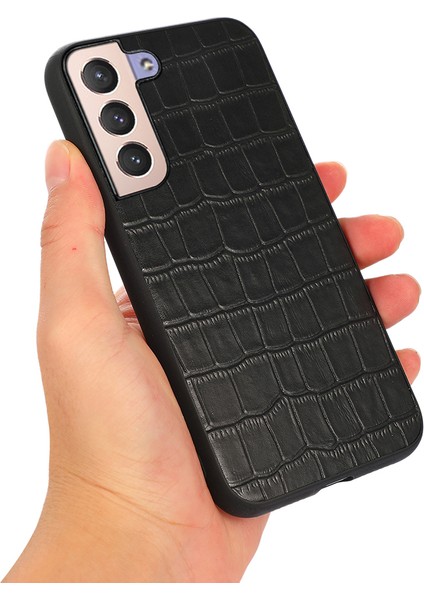 Timsah Doku Gerçek Deri Kaplama Telefon Kılıfı Pc+Tpu Samsung Galaxy S22 5g-Black Için Koruyucu Kapak (Yurt Dışından)